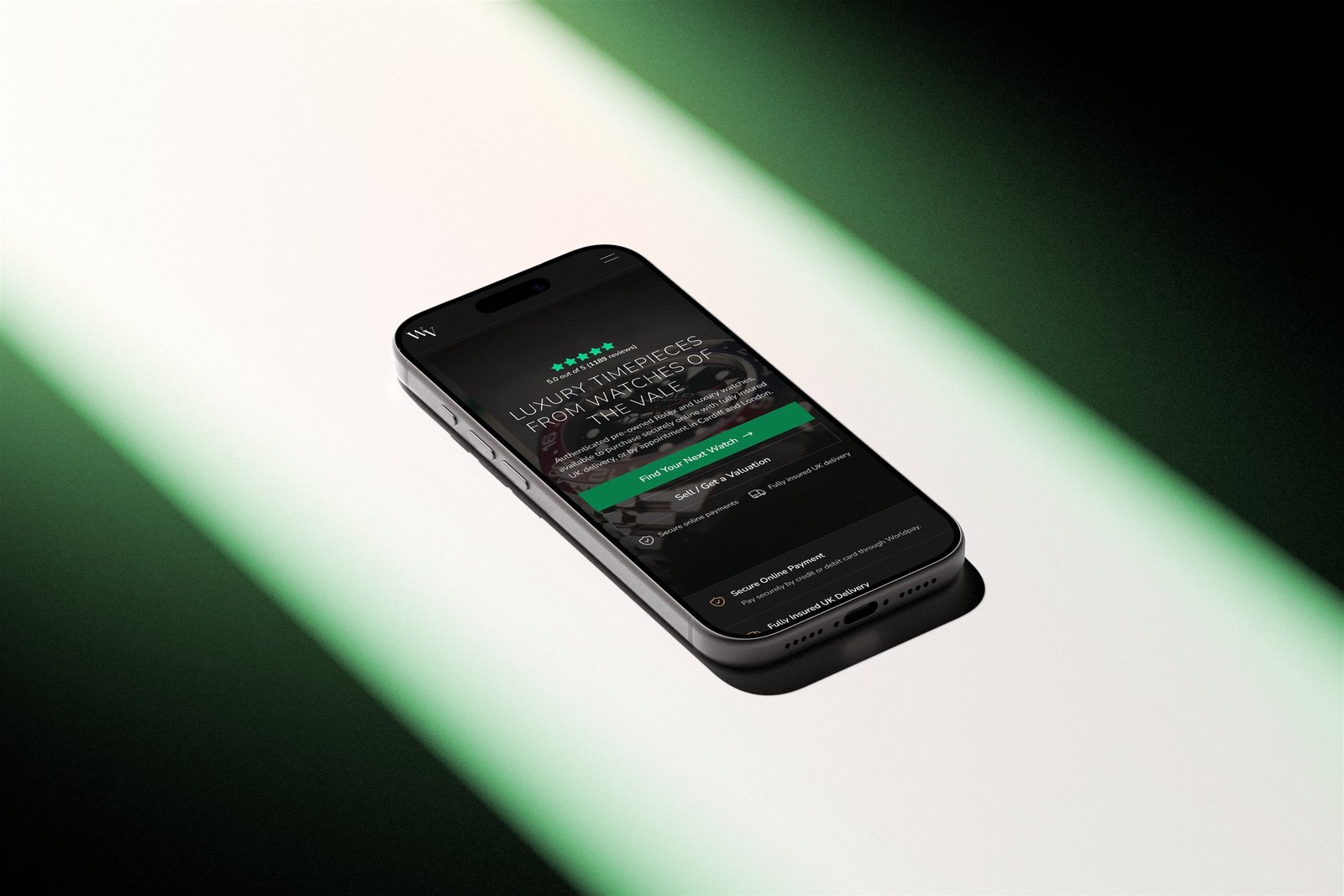 Watches of the Vale luxury watch marketplace displayed on a phone
